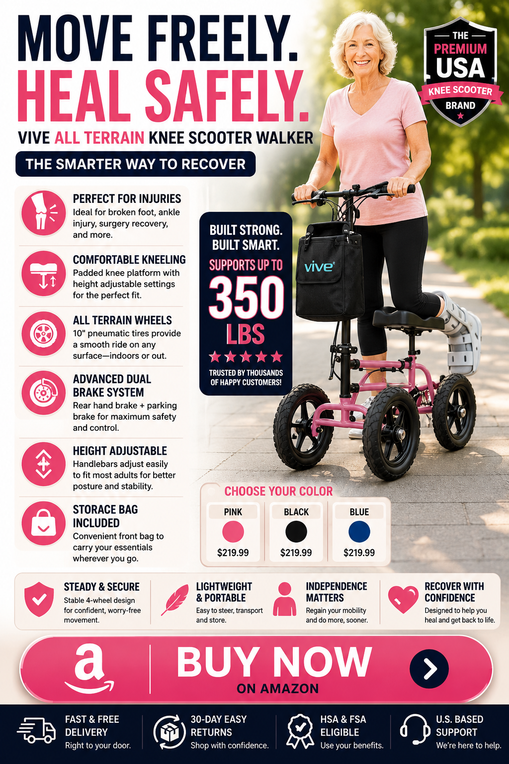 Best Knee Scooter for Seniors — Vive Mobility All-Terrain Review buy on Amazon