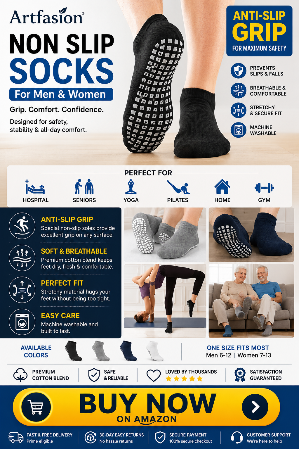 Best Non-Slip Socks for Seniors buy on Amazon