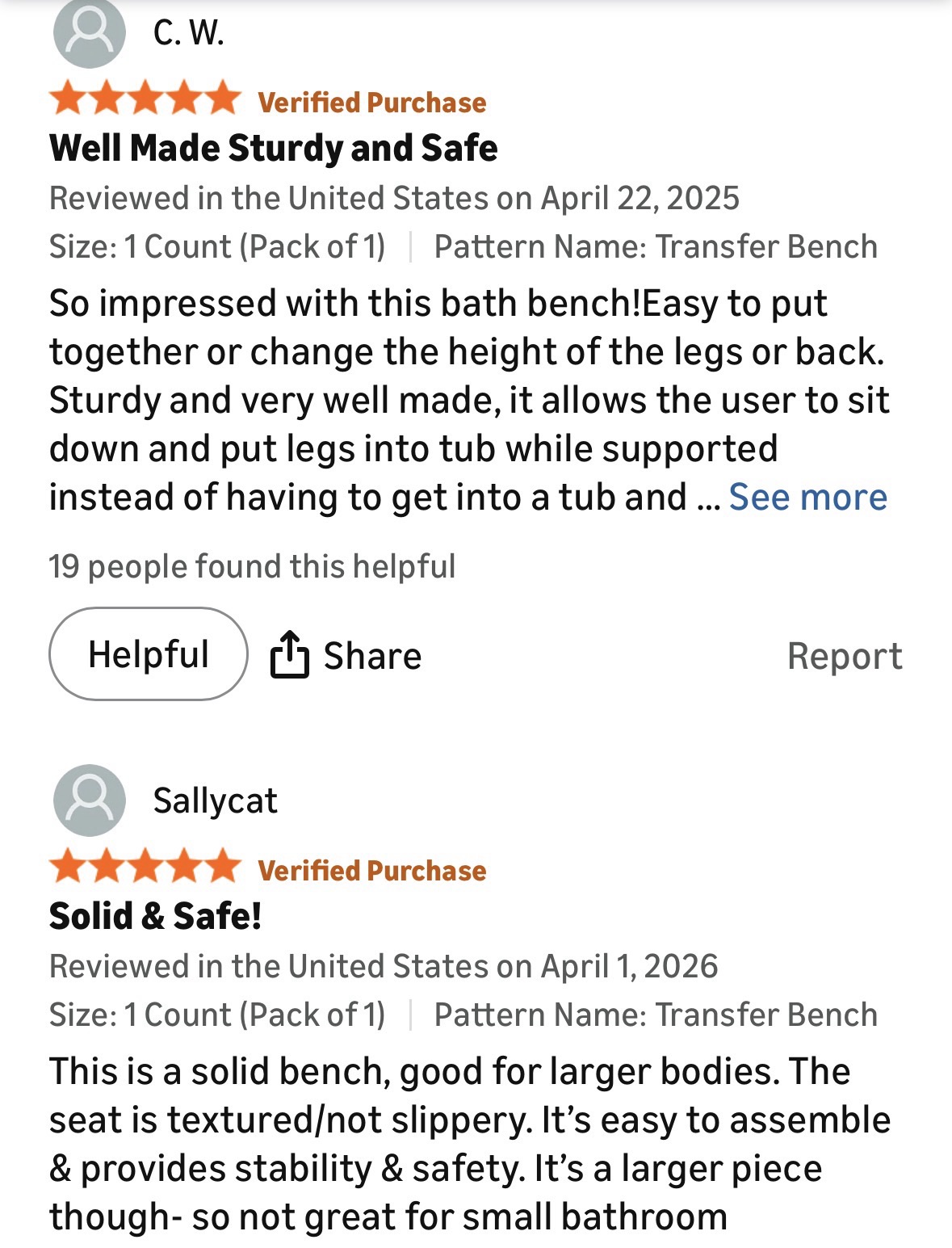 Senior transfer bench reviews 